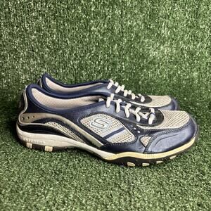 SKECHERS Womens Shoes Relaxed Breathe Easy Fortune Knit Lace‎ Up Blue Size 8